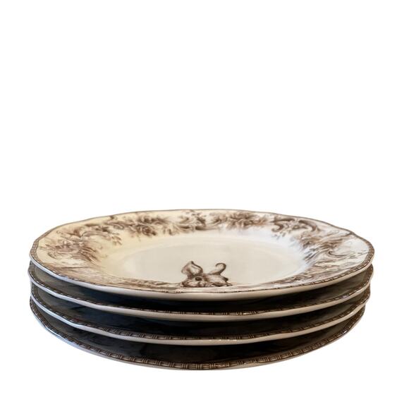 222 Fifth ARABELLA Brown & White Bunny Dinner Plates 12in Set of 4 New - Picture 10 of 10